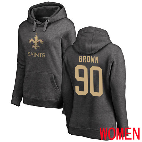 New Orleans Saints Ash Women Malcom Brown One Color NFL Football 90 Pullover Hoodie Sweatshirts